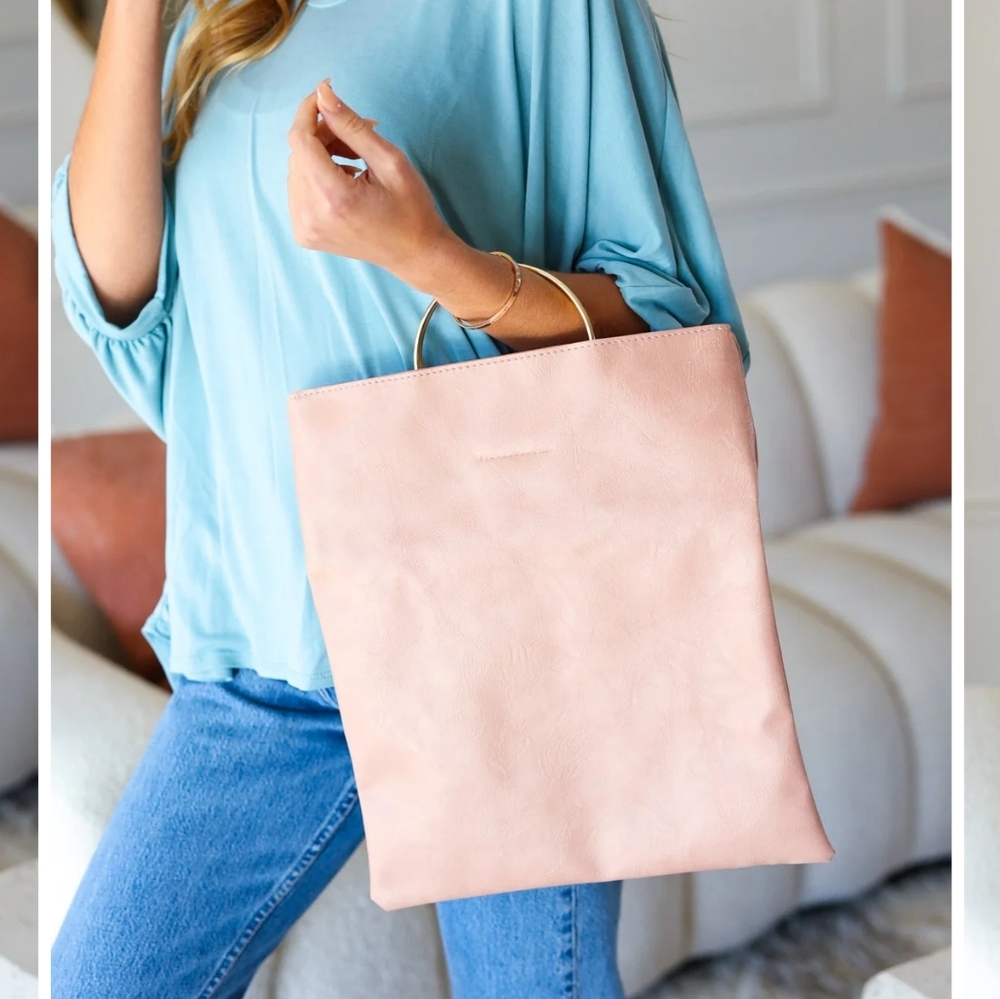 Classy Pink Fold Out Clutch with Gold Accent Handle - Picture 2 of 3